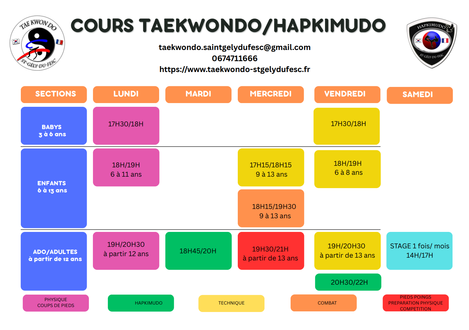 Horaires cours